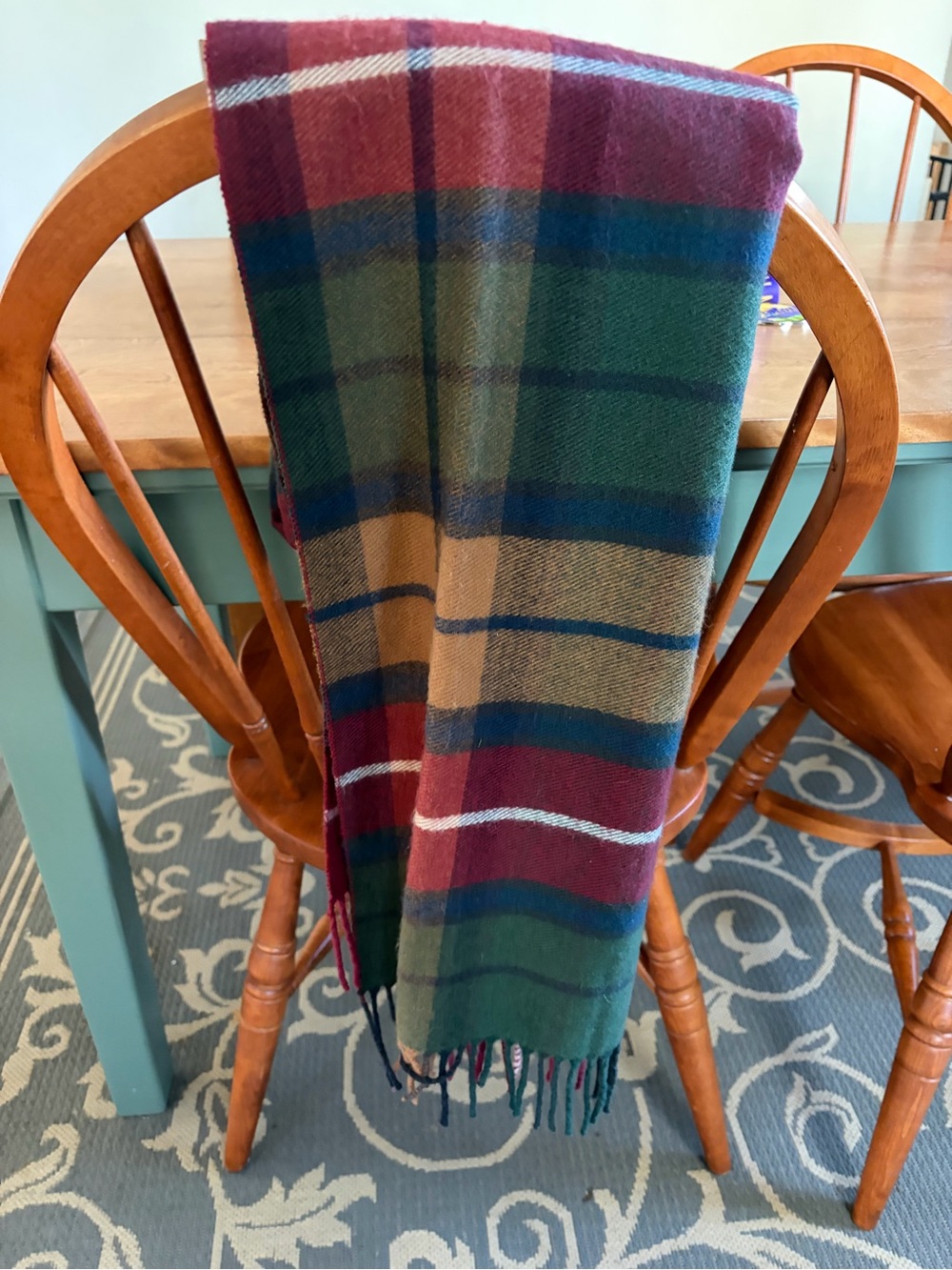 Joules Plaid Scarf in Burgundy, Green, Blue & Tan